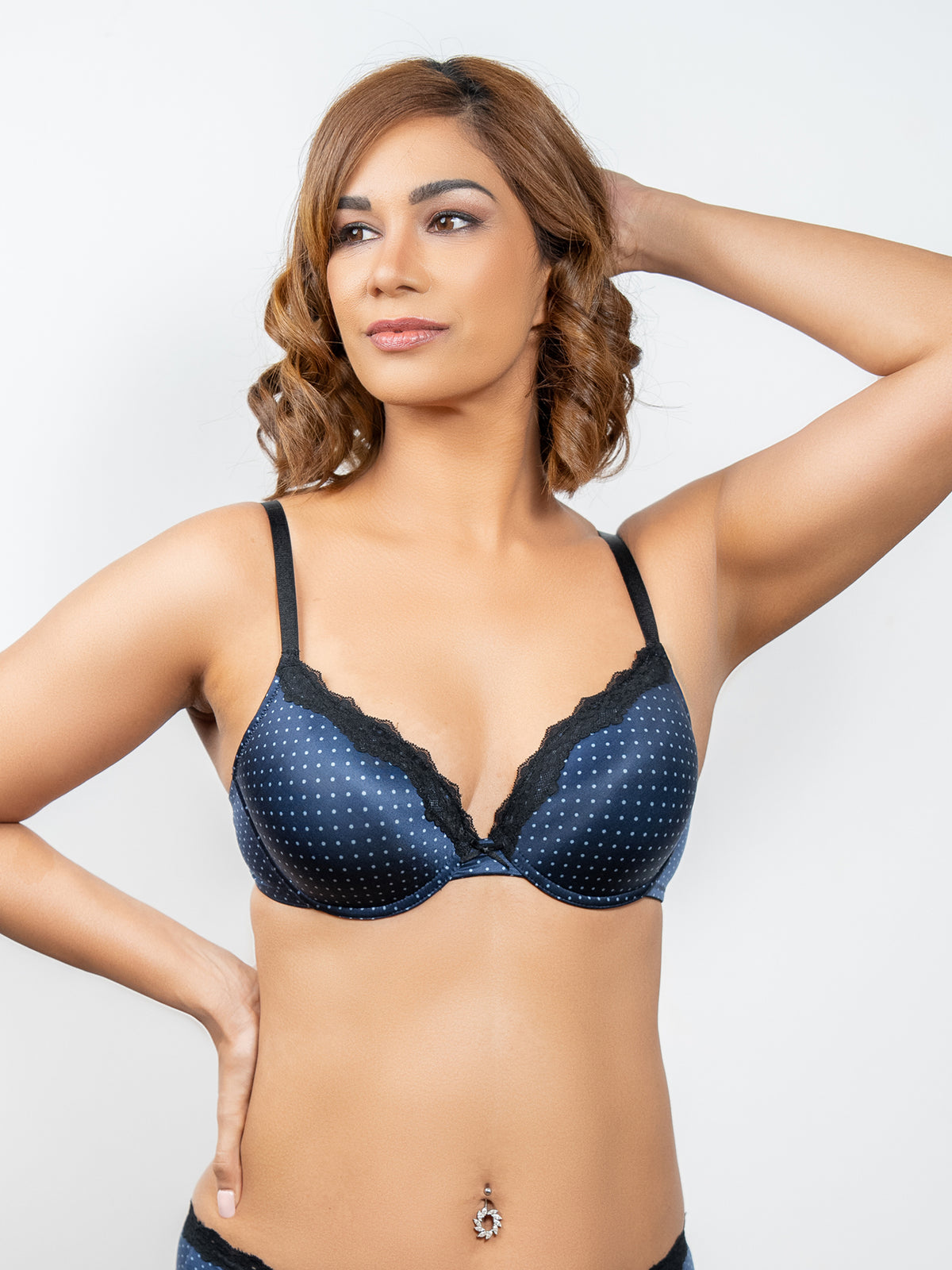 Bella - T Shirt Plunge Bra Single in Navy Polka-02