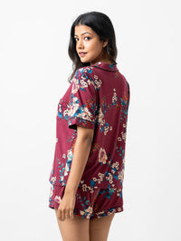 Evie - Short Sleeve Classic Short PJ Set in Maroon Floral-04