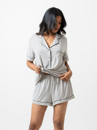 Evie - Short Sleeve Classic Short PJ Set in Grey & White Stripe-03