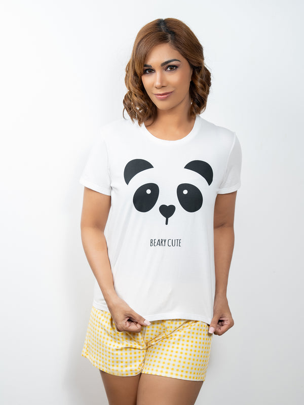 Alena - Graphic Crop Tee & Short in White & Yellow Check-02