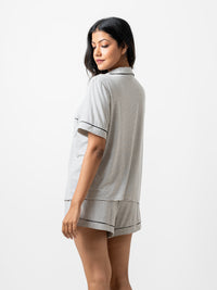 Evie - Short Sleeve Classic Short PJ Set in Grey & White Stripe-04