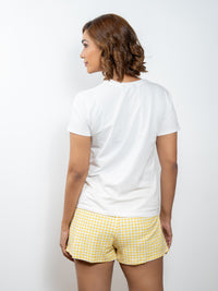 Alena - Graphic Crop Tee & Short in White & Yellow Check-04