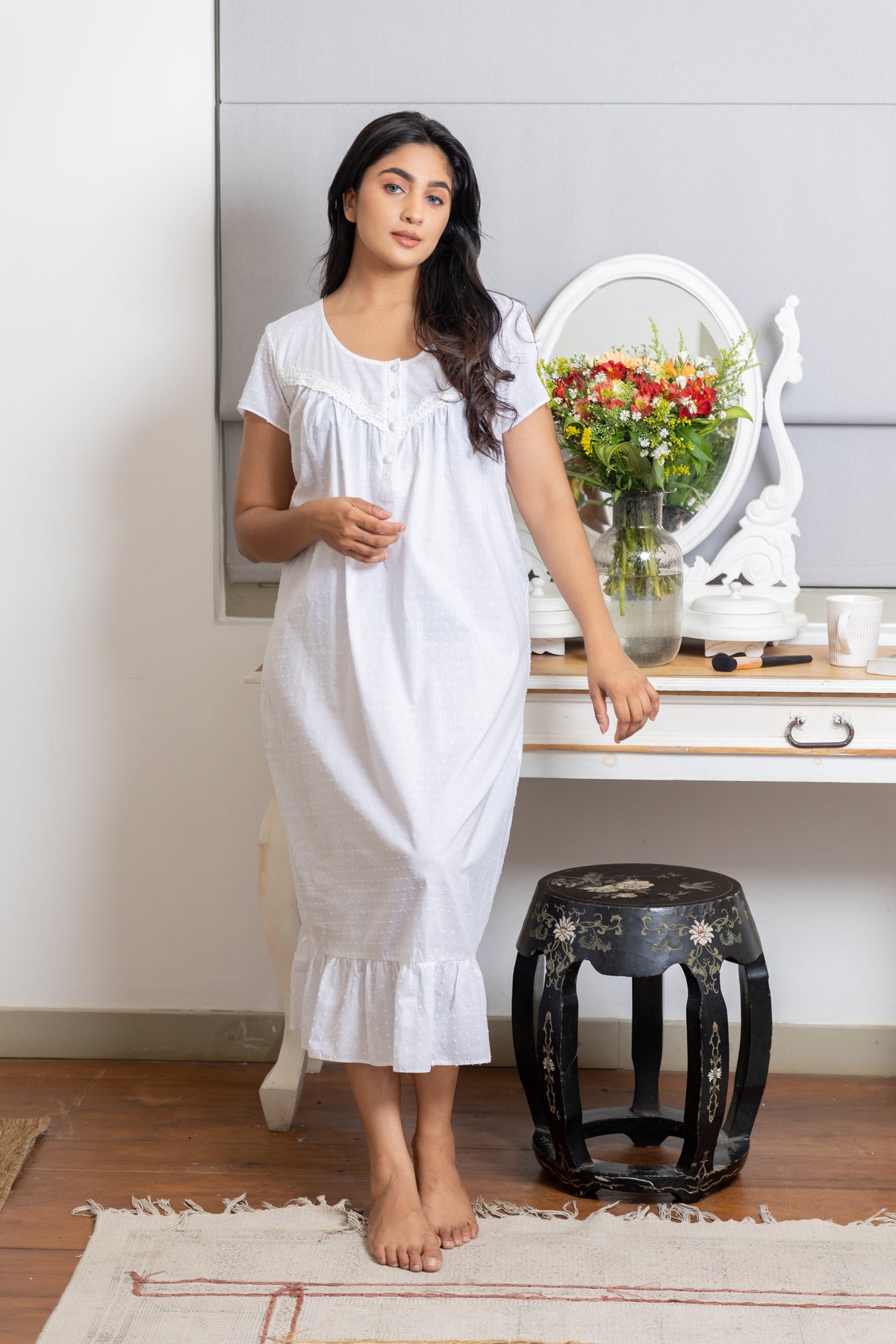 Dahlia - Short Sleeve Mama Gown in Pure White3