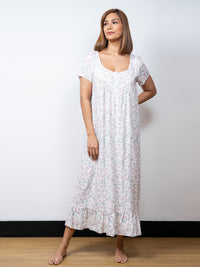 Dhalia - Short Sleeve Long Night Gown in Aqua Lilly-03