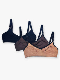 Esha – Non Padded & Non Wired Stitch Detail Bra - 3PK in Black, Fenugreek & Toffee