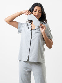 Lyla - Short Sleeve Classic LPJ Set with Eye Mask in Grey Marl