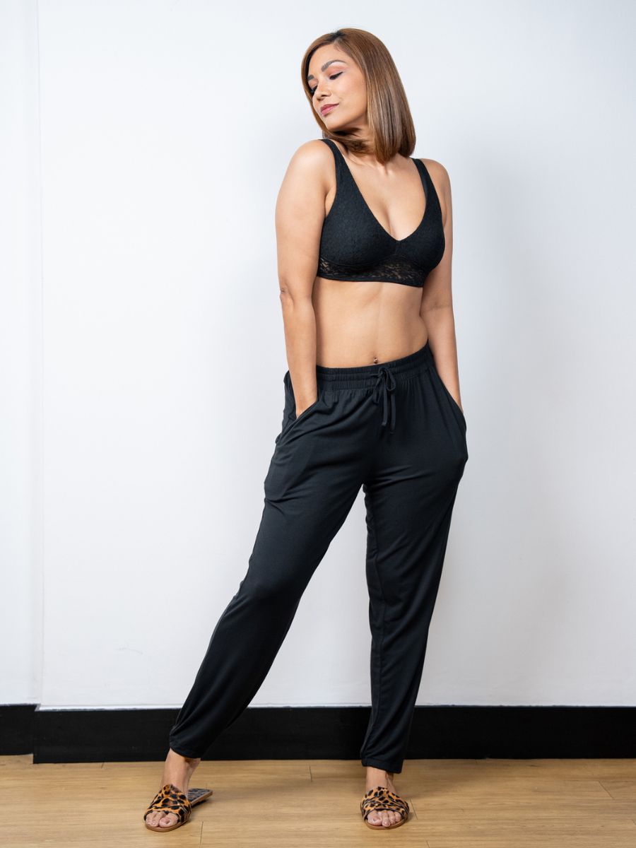 Vivian - Lounge Pants in Ivory Dahlia & Black - 2 Pack