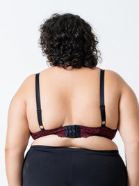 Charlotte - Wired Cut & Sew Lace Bra in Deep Wine - Ext Sizes