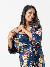 Anita - Nursing Chemise & Robe with Eye Mask Set in Navy Floral