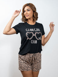 Alena - Graphic Crop Tee & Short in Black & Animal Print