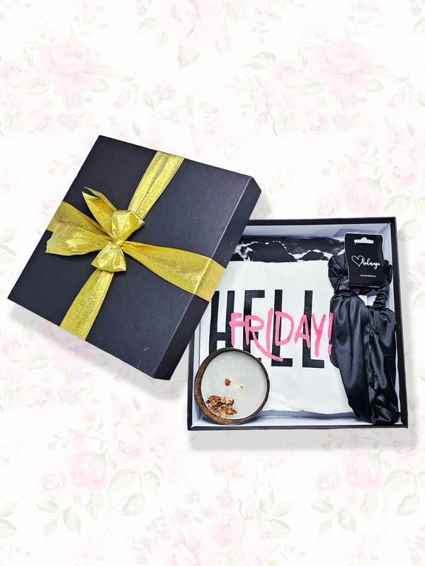 Printed Perfection - Gift Box with Tiered Nursing Sleep Shirt, Accessory Set & Candle in Black & White 1