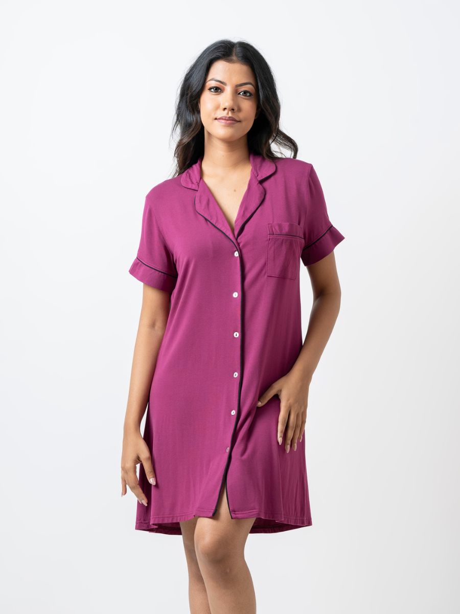 Ashanthi - Short Sleeve Classic Sleep Shirt in Purple Potion