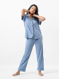 Lyla - Short Sleeve Classic LPJ Set with Eye Mask in Blue Geo