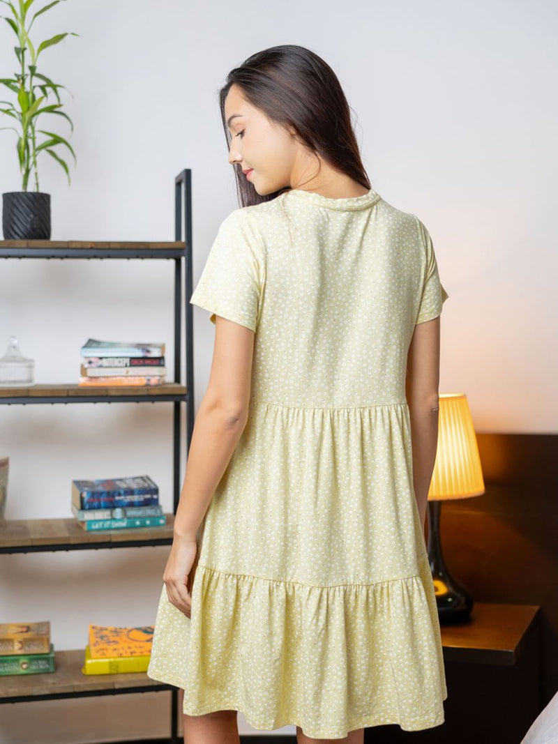 Susanna - Tiered Nursing Sleep Shirt in Yellow Ditsy Floral