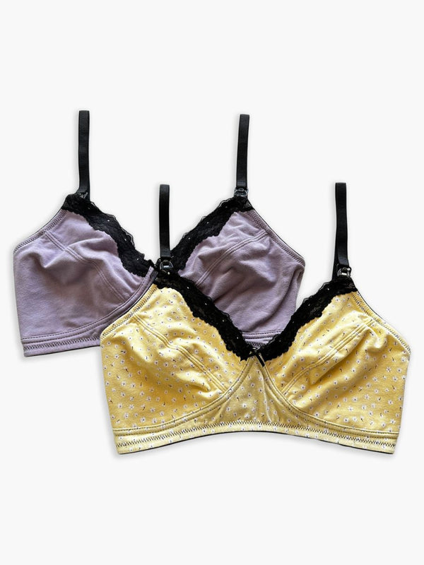 Grace - 2pk Non-Wired Nursing Bra in Yellow Ditsy Floral & Lilac Combo 1