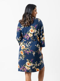 Anita - Nursing Chemise & Robe with Eye Mask Set in Navy Floral