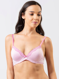 Cleo - T Shirt Plunge Bra Demi Cup in Pink Marl