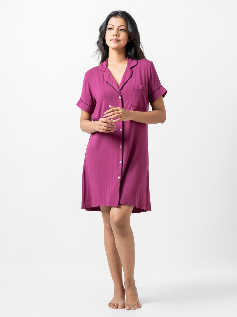 Ashanthi - Short Sleeve Classic Sleep Shirt in Purple Potion