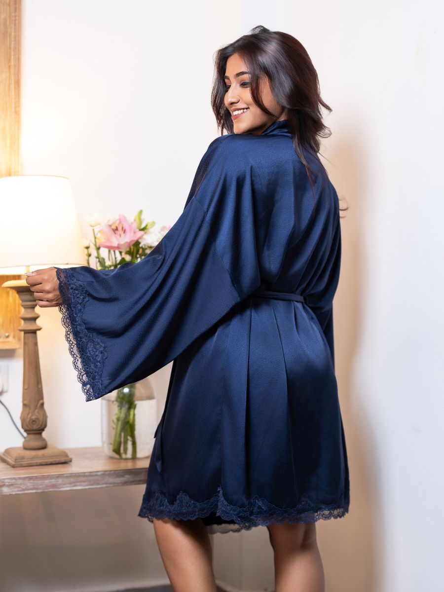 Piper - Short Robe in Navy Jacquard