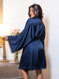 Piper - Short Robe in Navy Jacquard
