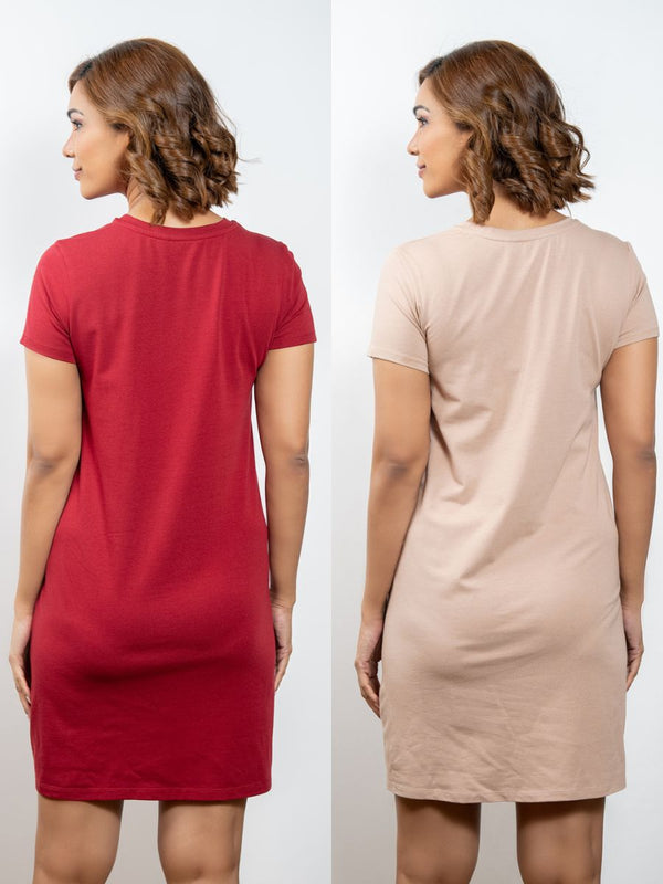 Kaitlyn - 2 Pack Graphic Sleep Shirt in Wine & Almond Combo