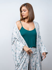 Dana - 3 Pc Cami with Long Pant & Kaftan Set in Misty Bloom & Marlin