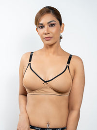 Esha – Non Padded & Non Wired Stitch Detail Bra - 3PK in Black, Fenugreek & Toffee