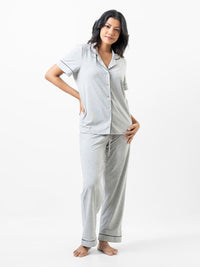 Lyla - Short Sleeve Classic LPJ Set with Eye Mask in Grey Marl