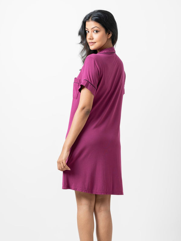 Ashanthi - Short Sleeve Classic Sleep Shirt in Purple Potion