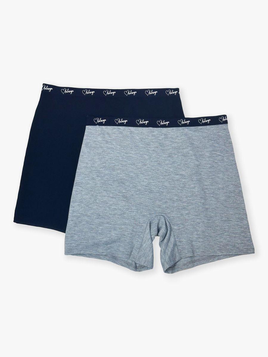 Erin - Long Short with Logo Elastic - 2 PK in Black & Grey Marl Combo