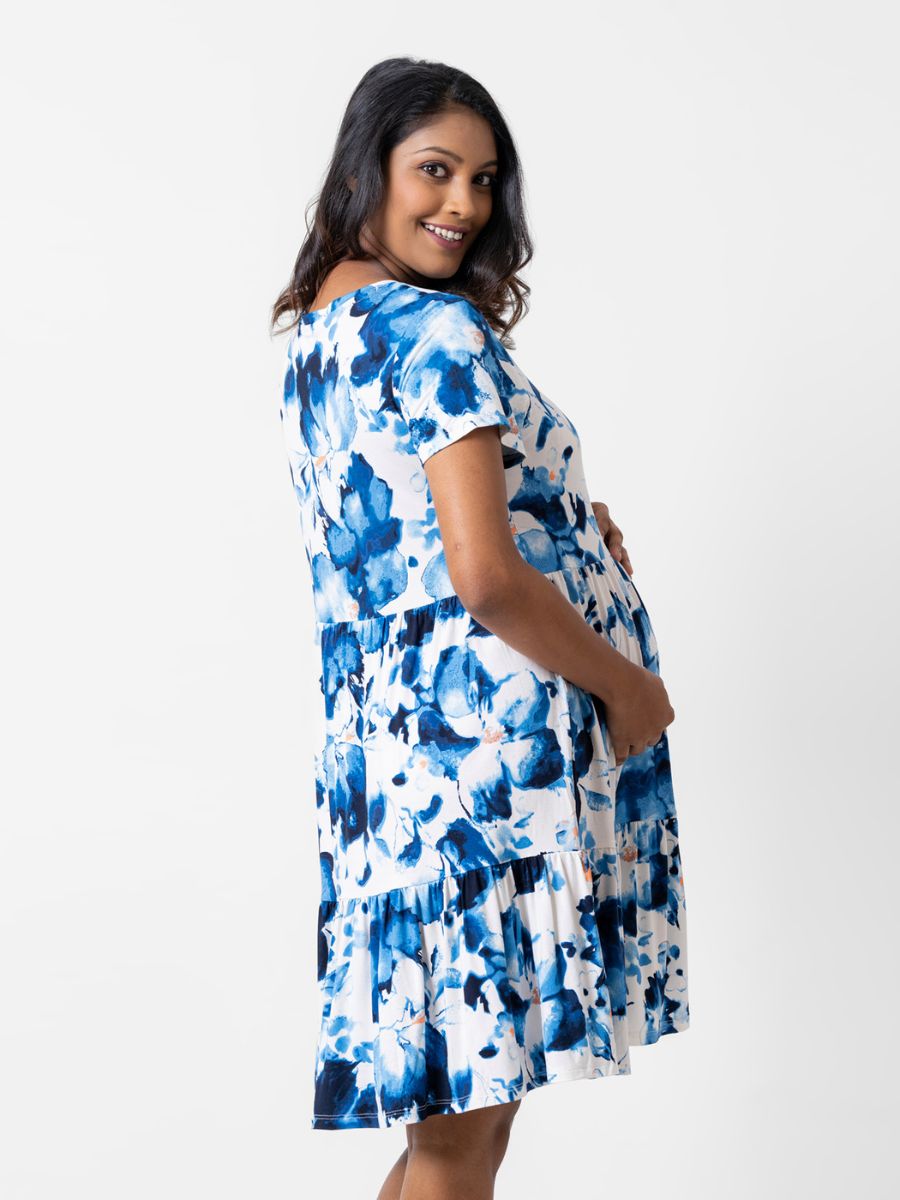 Susanna - Short Sleeve Tiered Maternity Sleep Shirt in Water Colour Floral