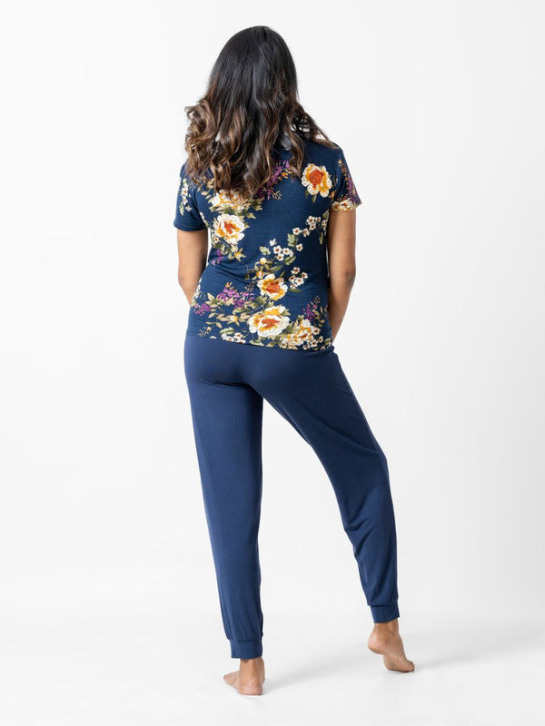 Sarah - Short Sleeve Tee & Over the Belly Pants in Navy Floral