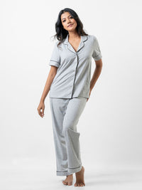 Lyla - Short Sleeve Classic LPJ Set with Eye Mask in Grey Marl