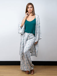 Dana - 3 Pc Cami with Long Pant & Kaftan Set in Misty Bloom & Marlin