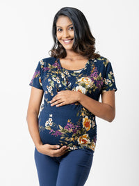 Sarah - Short Sleeve Tee & Over the Belly Pants in Navy Floral