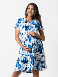 Susanna - Short Sleeve Tiered Maternity Sleep Shirt in Water Colour Floral