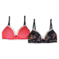 Harper  2 Pack - Triangle Bra Padded Non-Wired in Coral Polka & Black Floral Combo9