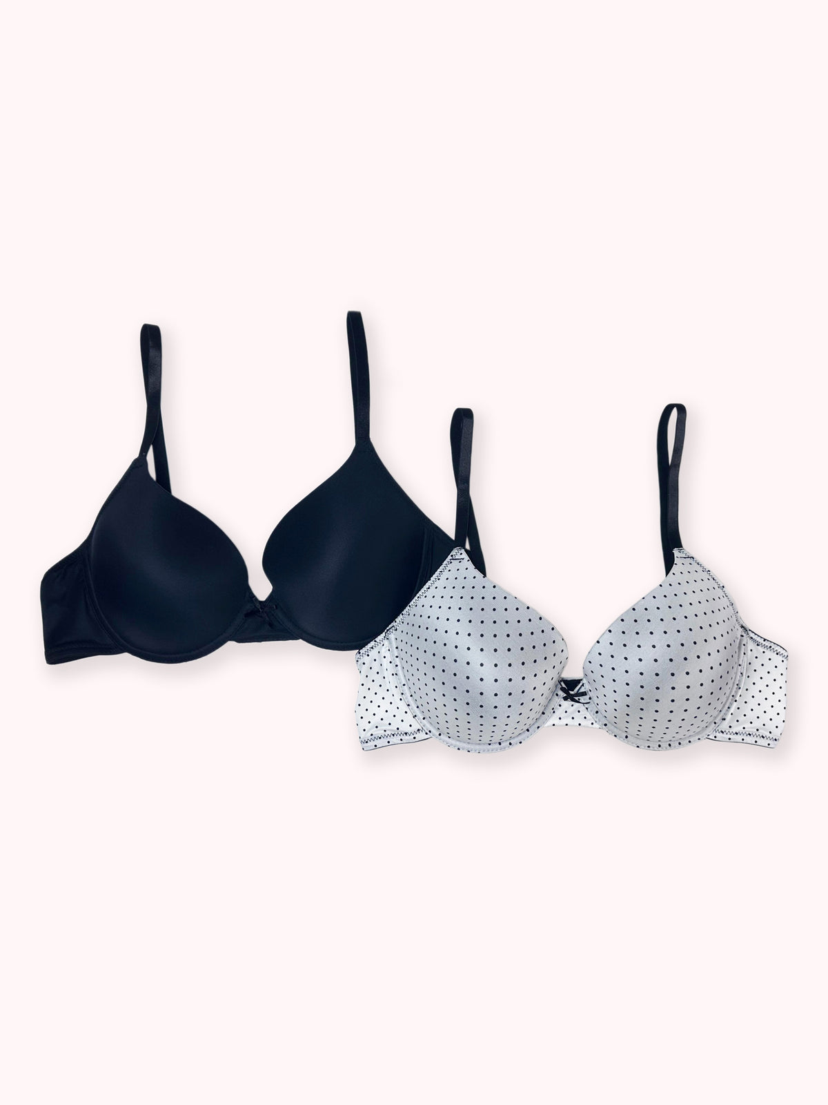 Monica - Wired & Padded Plunge Bra - 2PK in White Polka & Black