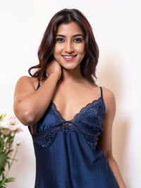 Aaliyah - Chemise in Navy Jacquard