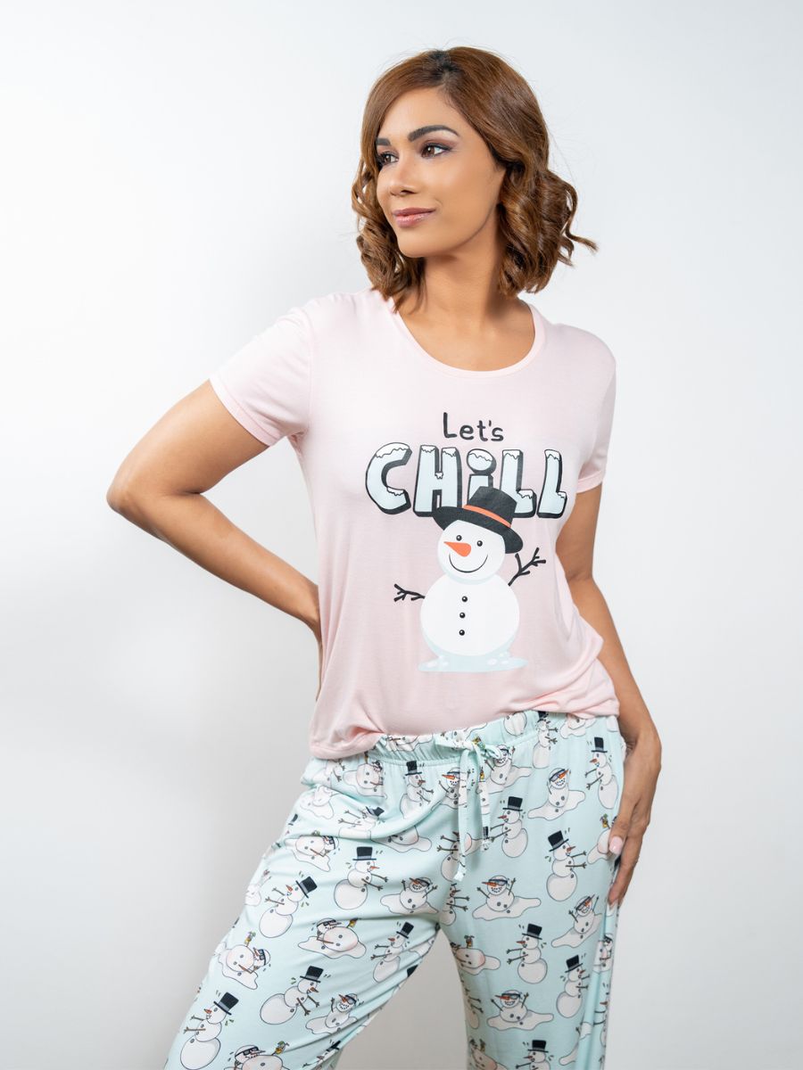 Abigail - Graphic Short Sleeve Tee & Long Pant in Ballet Pink & Snow Man 3