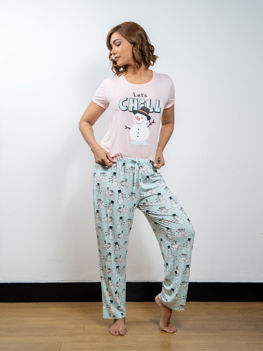 Abigail - Graphic Short Sleeve Tee & Long Pant in Ballet Pink & Snow Man 4