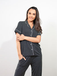 Adalyn - S/S Classis LPJ Set in Black & White Ditsy Polka 4