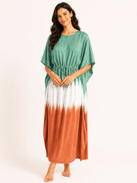 Aditi - Long Kaftan Dress in Green & Orange Tie Dye