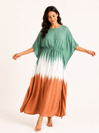 Aditi - Long Kaftan Dress in Green & Orange Tie Dye