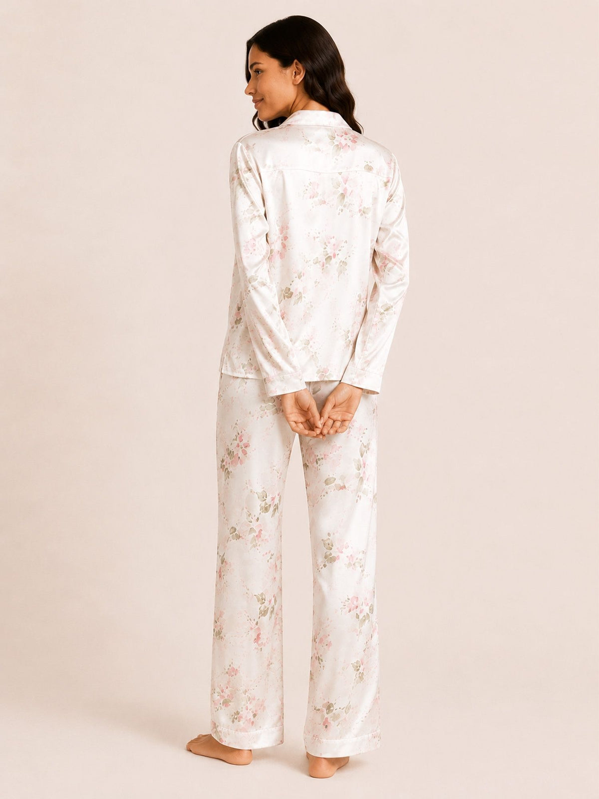 Akira - Satin Long Pyjama Set in Floral Multi