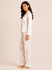 Akira - Satin Long Pyjama Set in Floral Multi