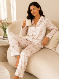 Akira - Satin Long Pyjama Set in Floral Multi