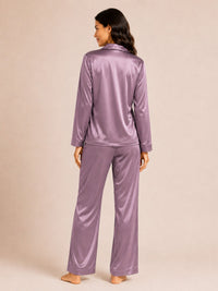 Akira - Satin Long Pyjama Set in Grape Nectar
