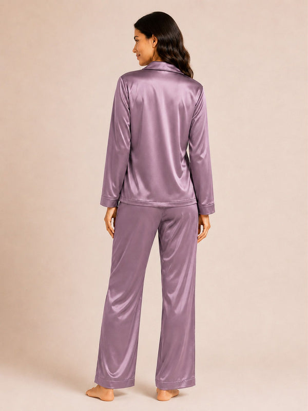 Akira - Satin Long Pyjama Set in Grape Nectar