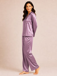 Akira - Satin Long Pyjama Set in Grape Nectar